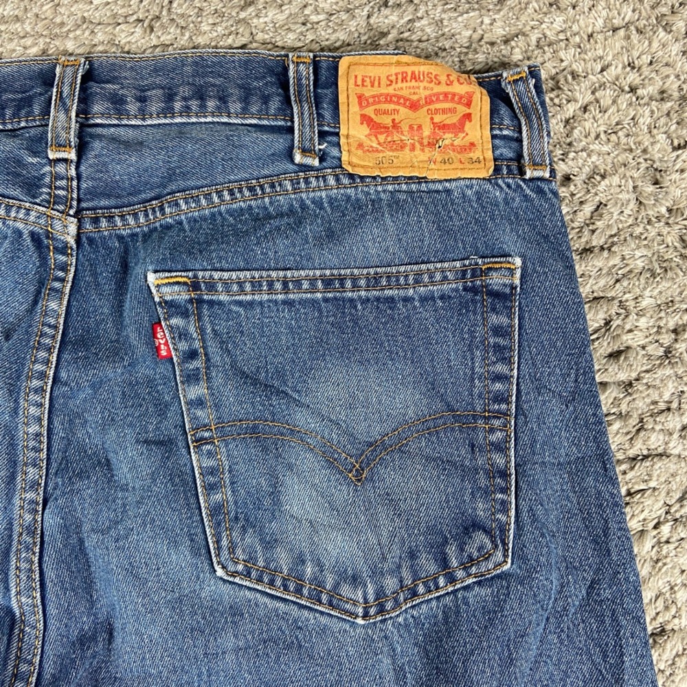 Levis 505 Regular Fit Jeans Mens 40x34 Blue Denim Straight Leg Classic Workwear